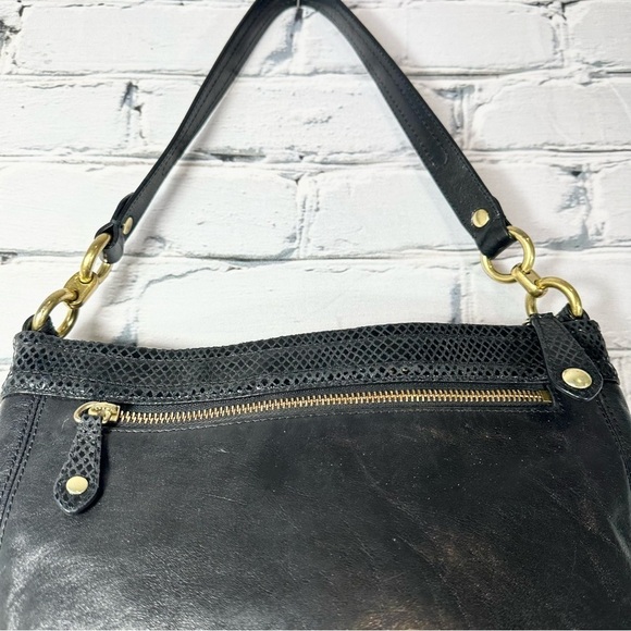 Coach Ashley Leather Hippie Black Reptile Trim Hobo Purse Handbag - Picture 5 of 15